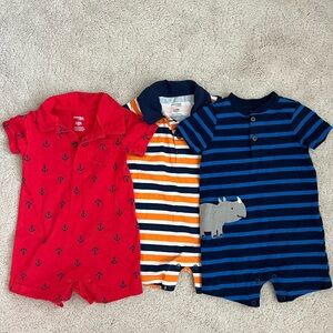 Carter's Red, Orange, and Blue Rompers Trio